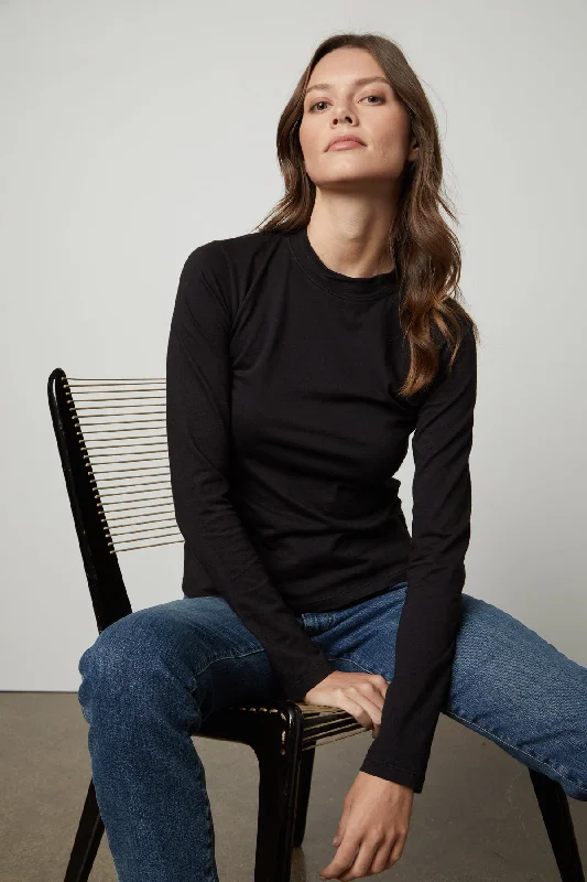 LINNY MOCK NECK TEE Lace Blend Ribbed Blend Corduroy Blend