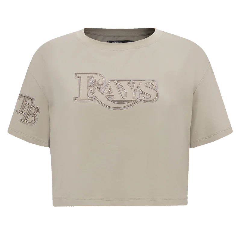 MLB TAMPA BAY RAYS NEUTRAL WOMEN'S BOXY TEE (TAUPE) Hooded Caped Shawl Collar