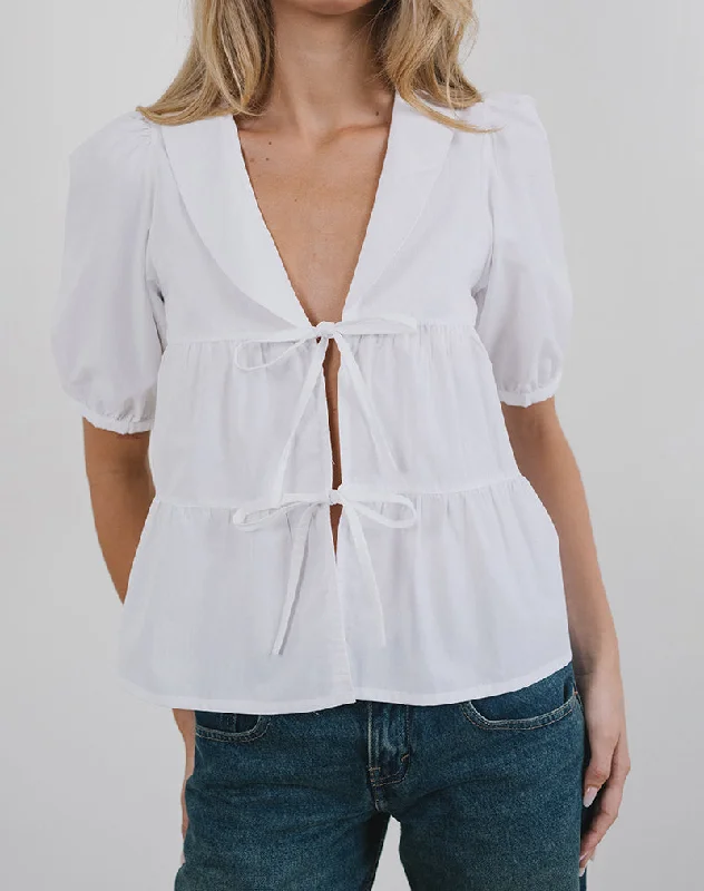 Medda Puff Sleeve Shirt in Poplin White Stylish Casual Short Tee