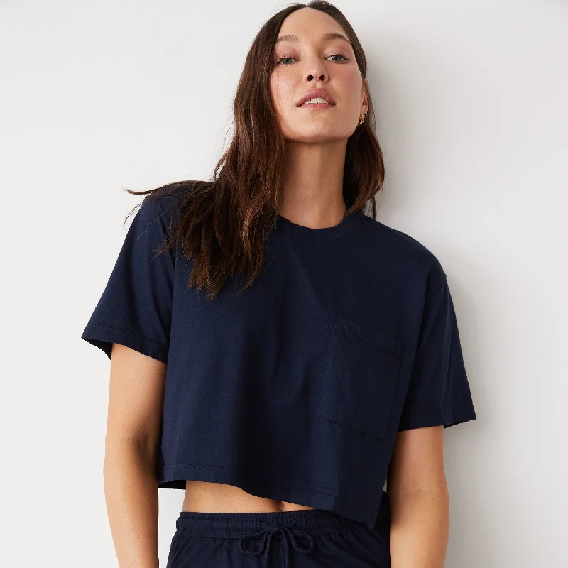 Organic Jersey Crop Pocket Tee Denim Fabric Leather Fabric Suede Fabric