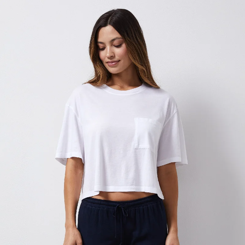 Organic Jersey Crop Pocket Tee Notch Collar Peter Pan Collar Cowl Neck