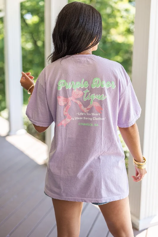 Purple Door Boutique Purple Bow Tee Fitted T-Shirt Seamless Stretchy