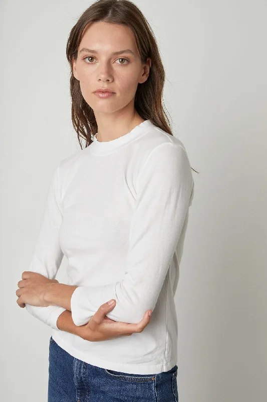 QUINNY 3/4 SLEEVE MOCK NECK TEE Print Jacquard Patchwork