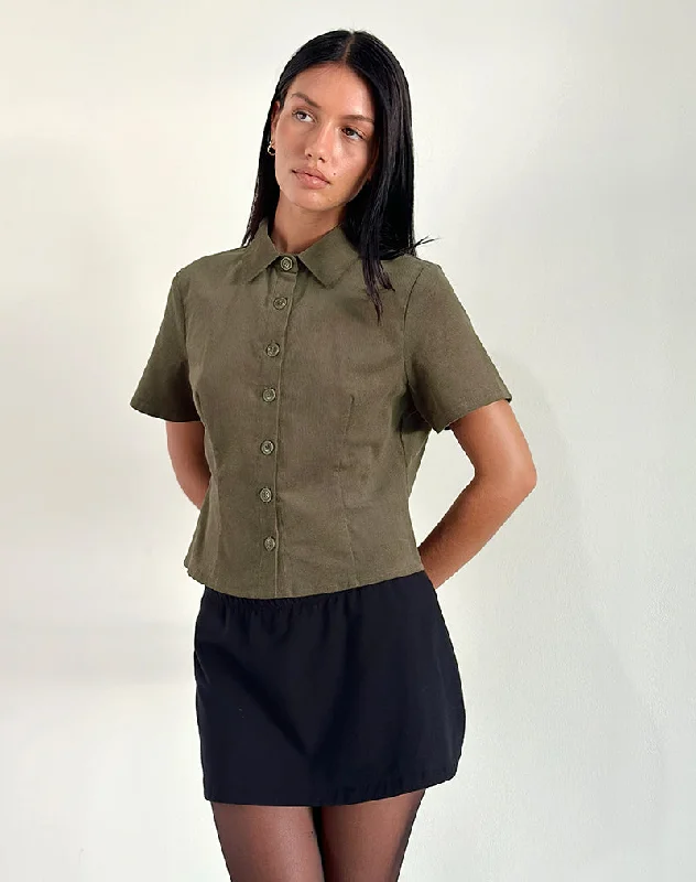 Samas Shirt in Cord Taupe Chic Silk Short Sleeve Shirt