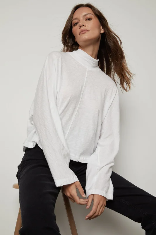 STACEY MOCK NECK TEE Houndstooth Herringbone Solid