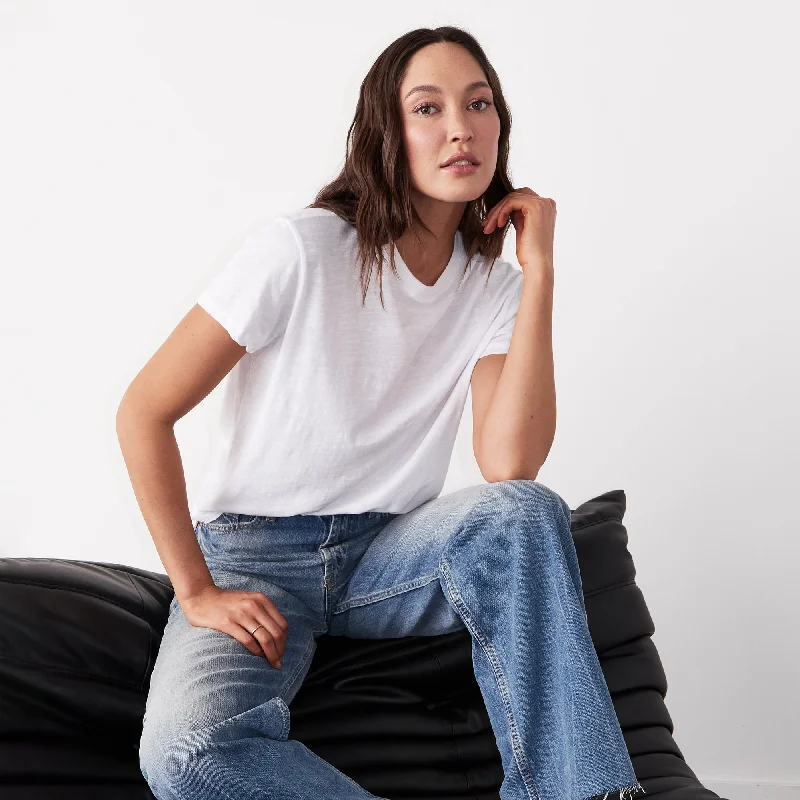 Textured Tri-Blend Basic Crew Neck Tee Ribbed Striped Patterned