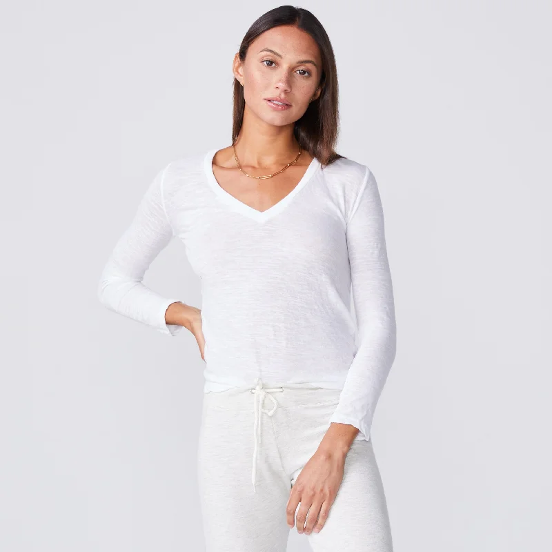 Textured Tri-Blend Fitted Long Sleeve V Neck Tee Lace Blend Ribbed Blend Corduroy Blend