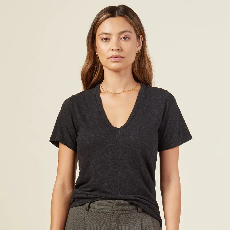 Textured Tri-Blend Fitted V Neck Tee Striped Floral Plaid