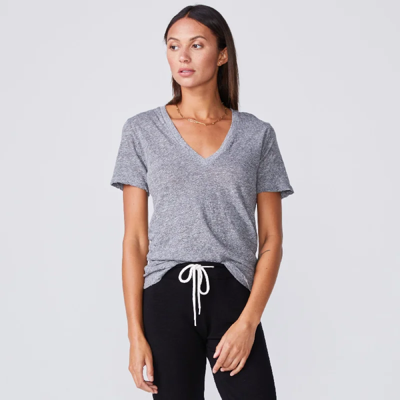 Textured Tri-Blend Fitted V Neck Tee Mesh Blend Leather Blend Suede Blend