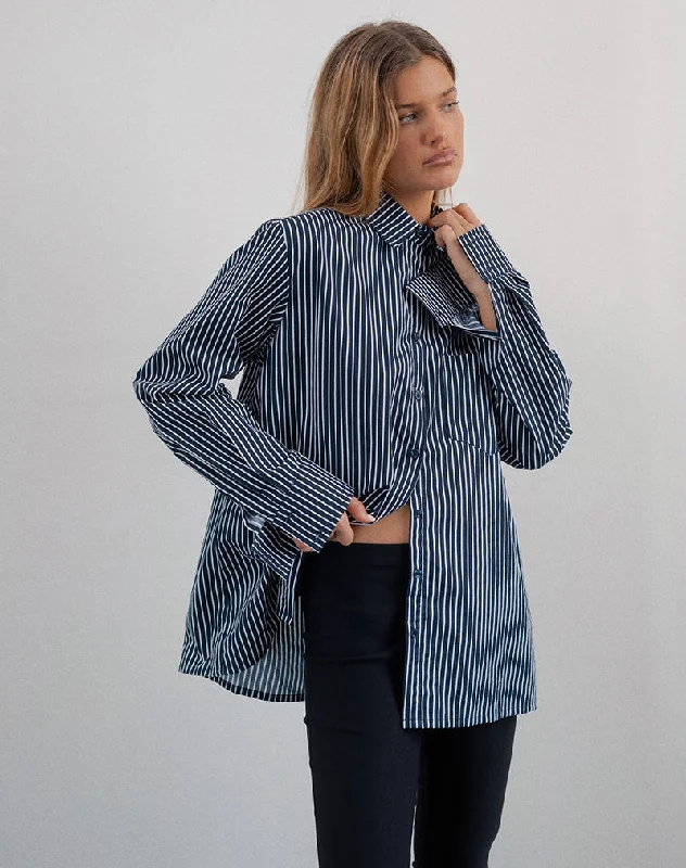 Turner Shirt in Mono Stripe Navy Casual Short Sleeve Top