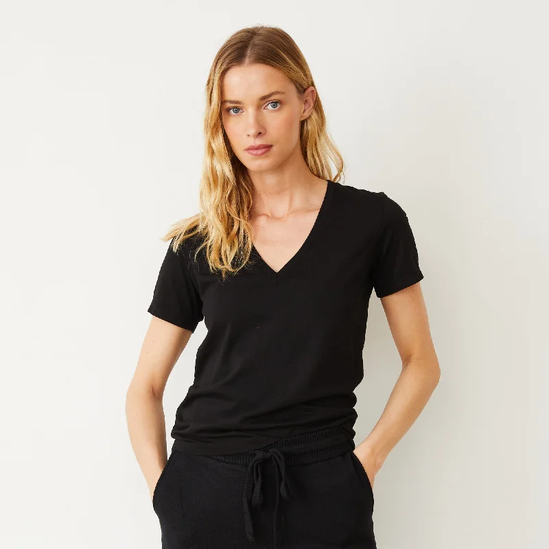 Basic V Neck Tee Cotton Fabric Linen Fabric Terry Fabric