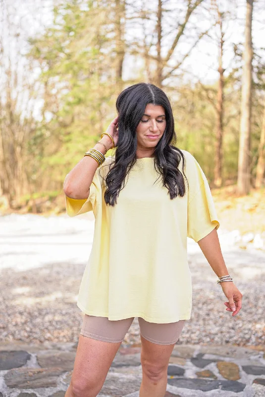 Perfect Happiness Washed Yellow Tee Solid Color Striped Floral