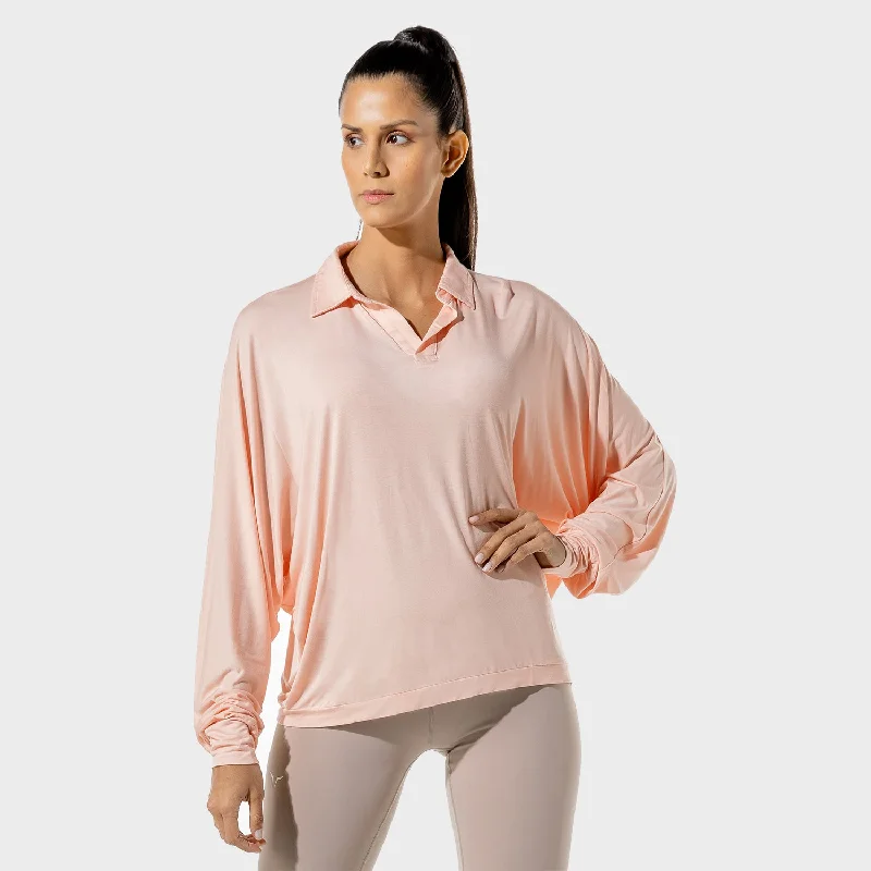 Women's Fitness - Oversized Shirt - Peachy Keen Casual Ruffle Short Shirt