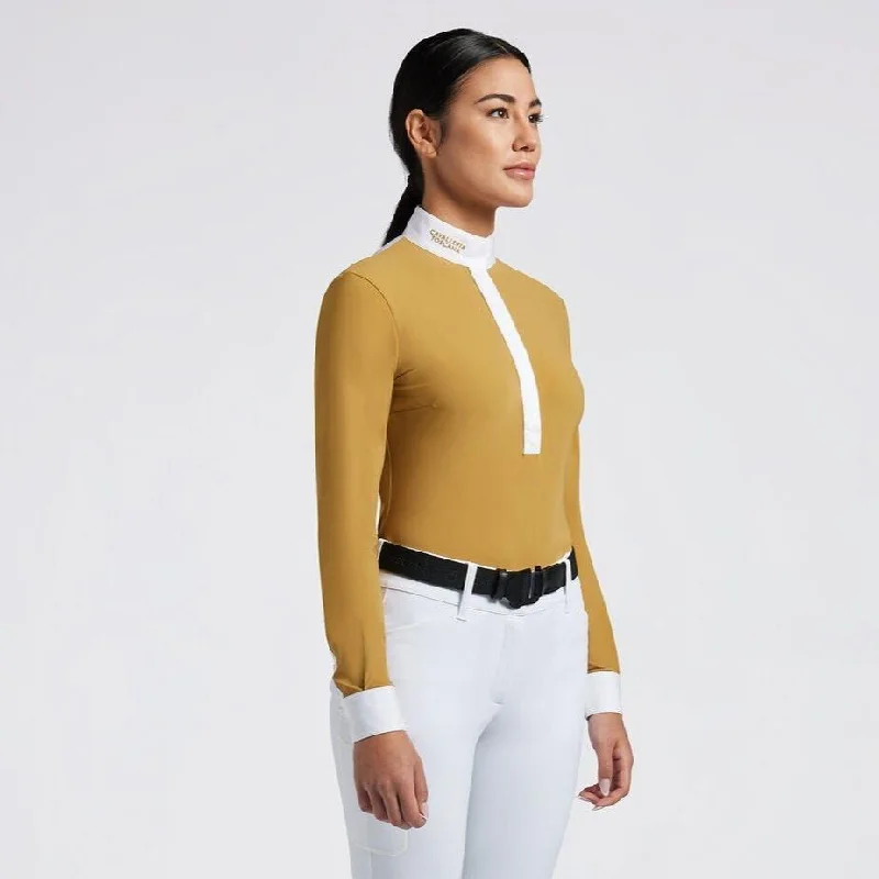 Women's Long Sleeve Show Shirt with Sheer Back Soft Flowing Short Shirt