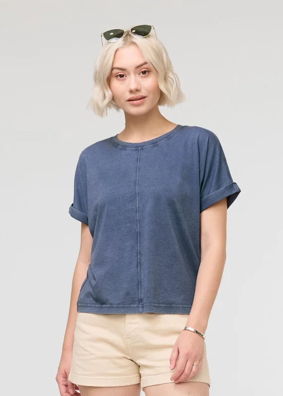 PurePima Vintage Dolman Tee - Washed Indigo Print Jacquard Patchwork
