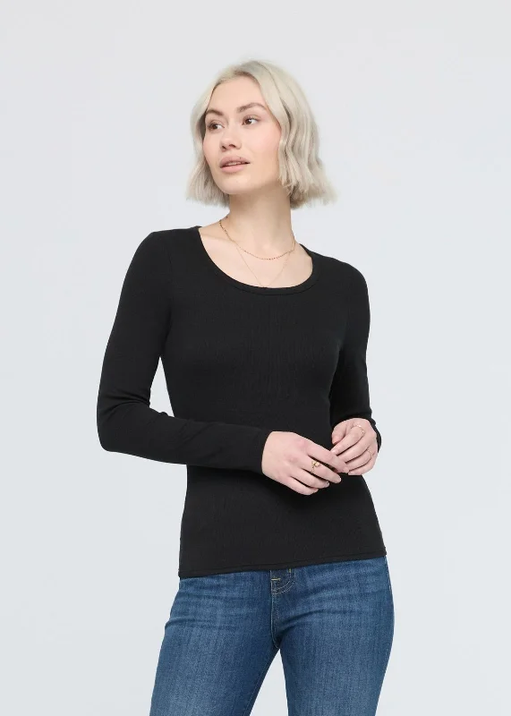 Ribbed Pima Long Sleeve Tee - Black Asymmetrical Pockets Print
