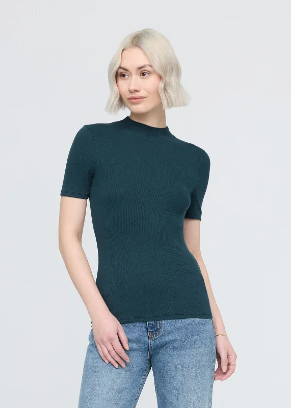 Ribbed Pima Mock Neck Tee - Dark Sail Layered Multi-layer Single Layer