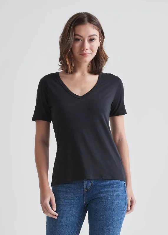 The Only Tee V-Neck - Black Satin Blend Silk Blend Wool Blend