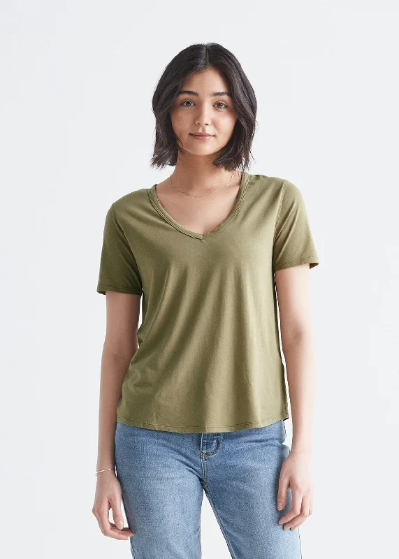 The Only Tee V-Neck - Olive Spandex Blend Rayon Blend Denim Blend