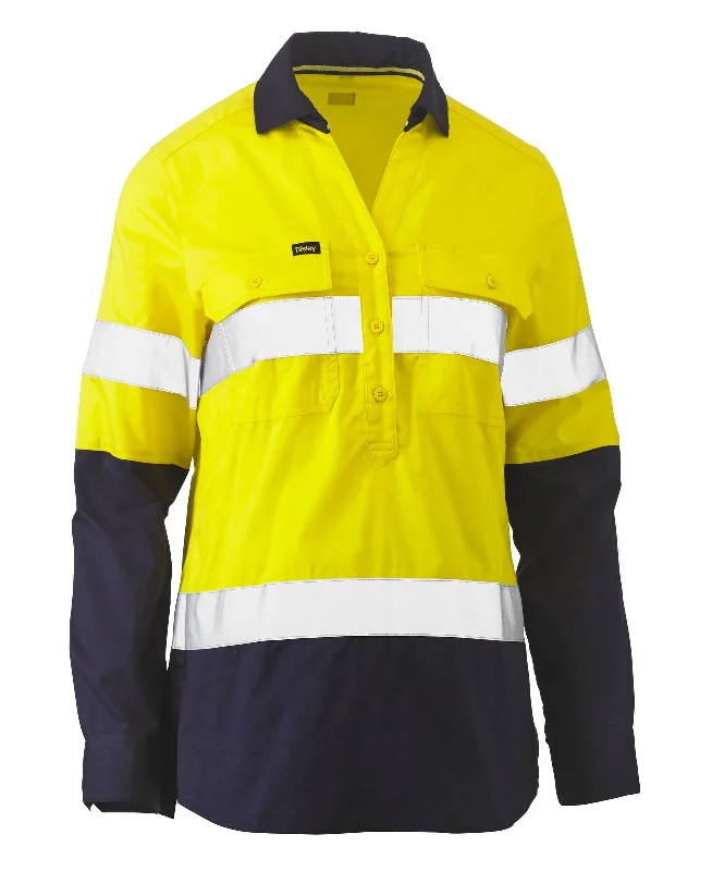 Bisley Women's Taped Hi Vis Stretch V-Neck Shirt (BLC6064T) Casual Slouchy Short Sleeve
