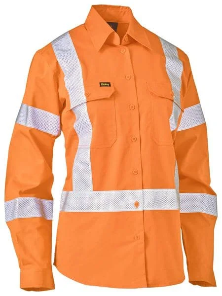 Bisley Women's Taped X Back Lightweight Hi Vis Drill Shirt (BL6166XT) Trendy Floral Short Sleeve