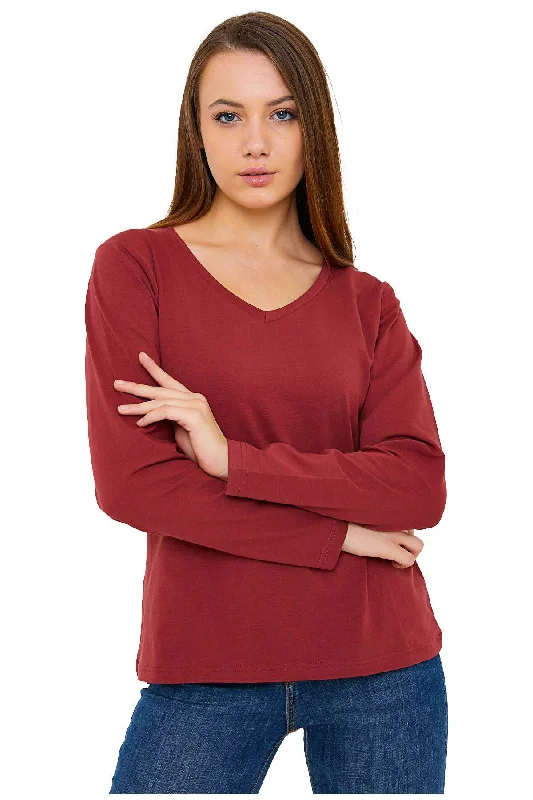 Long Sleeve V-Neck Shirts for Women & Girls - Colorful Pima Cotton Cozy Loose Fit Short Sleeve Long Sleeve V-Neck Shirts for Women & Girls - Colorful Pima Cotton Cozy Loose Fit Short Sleeve