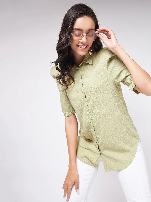 Zima Leto Women's Solid Pleated Sleeves Shirt Elegant Off-Shoulder Short Shirt