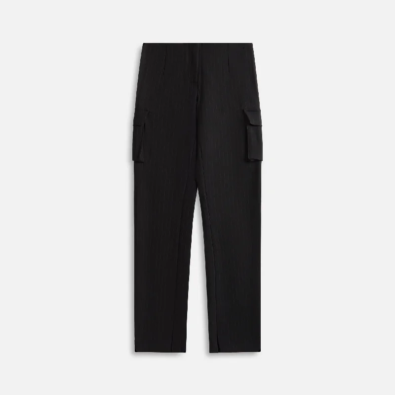 MISBHV Office Pinstripe Low Rise Cargo Trousers - Black Trousers Bootcut Casual