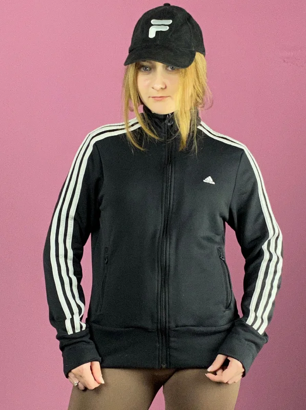 Adidas Vintage Women's Track Jacket - L Black Polyester Fleece Fabric Down Fabric Feather Fabric
