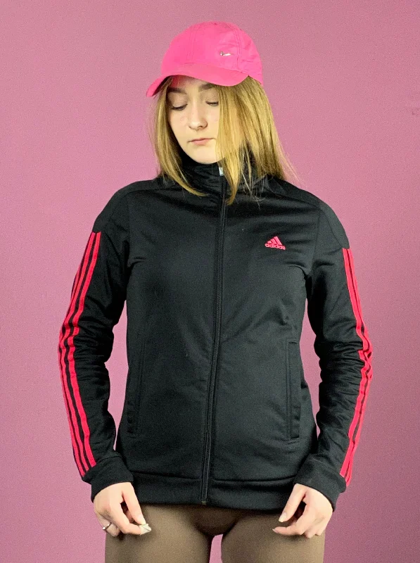 Adidas Vintage Women's Track Jacket - M Black & Pink Polyester Knit Jacket Woven Jacket Fleece Jacket