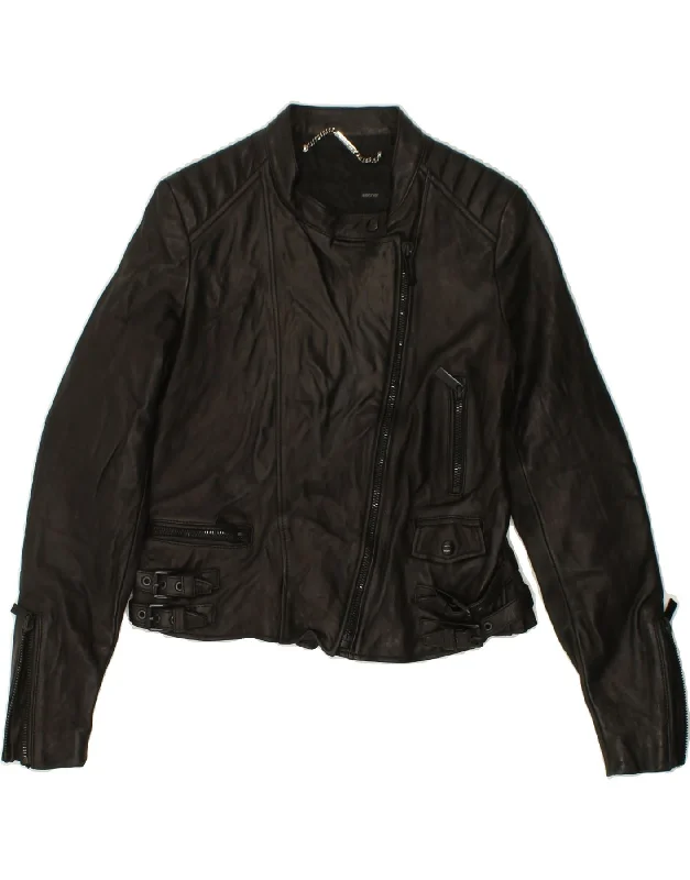 BARBARA BUI Womens Biker Jacket IT 42 Medium Black Lambskin Insulated Jacket Fitted Jacket Loose Jacket