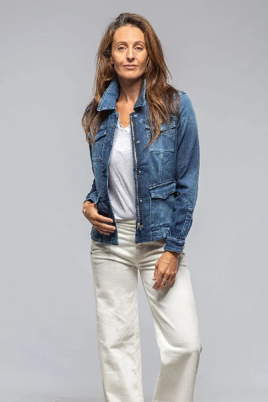 Beale Over-Dyed Denim Jacket In Mid Dark Blue Mesh Jacket Canvas Jacket Denim Jacket