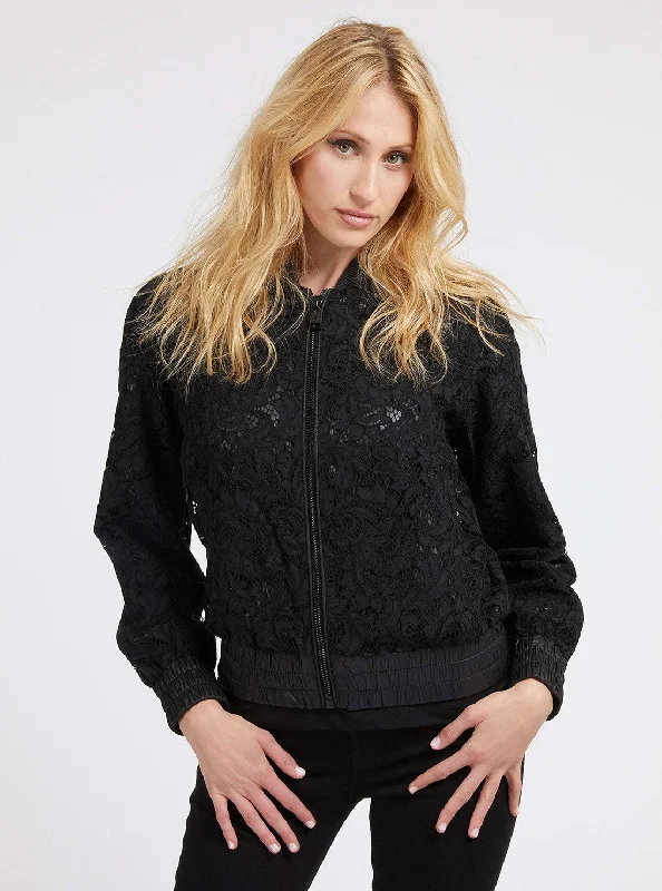 Black Aisha Lace Bomber Jacket Tailored Jacket Straight Jacket A-Line Jacket