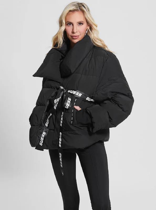 Black Claudia Active Puffer Jacket Satin Jacket Silk Jacket Chiffon Jacket