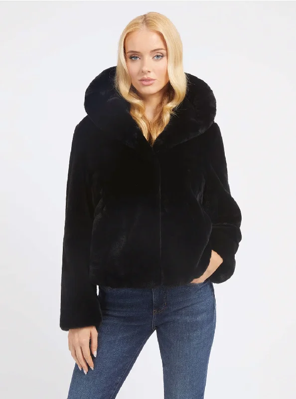 Black Sophy Jacket A-Line Jacket Boat Neck Shawl Collar