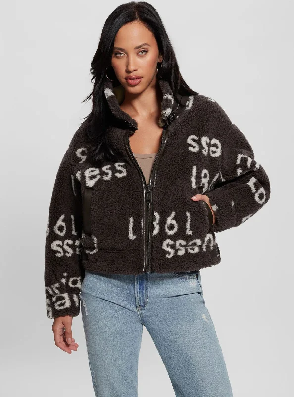 Brown Raquel Faux-Fur Reversible Logo Jacket Rayon Jacket Velvet Jacket Corduroy Jacket