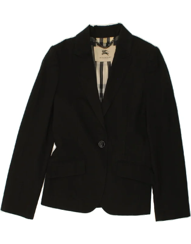 BURBERRY Womens 1 Button Blazer Jacket UK 8 Small Black Virgin Wool Faux Fur Jacket Real Fur Jacket Shearling Jacket