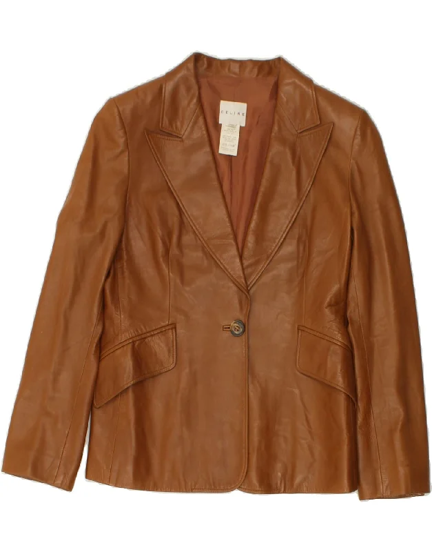 CELINE Womens Leather 1 Button Blazer Jacket IT 42 Medium Brown Lambskin Denim Jacket Leather Jacket Suede Jacket