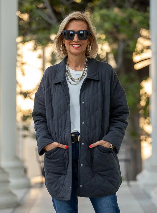 Charcoal Quilted Knit Oversized Parka Jacket Denim Jacket Leather Jacket Suede Jacket
