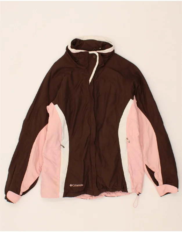 COLUMBIA Womens Rain Jacket UK 10 Small Brown Colourblock Nylon Hooded Jacket Caped Jacket Shawl Collar Jacket COLUMBIA Womens Rain Jacket UK 10 Small Brown Colourblock Nylon Hooded Jacket Caped Jacket Shawl Collar Jacket