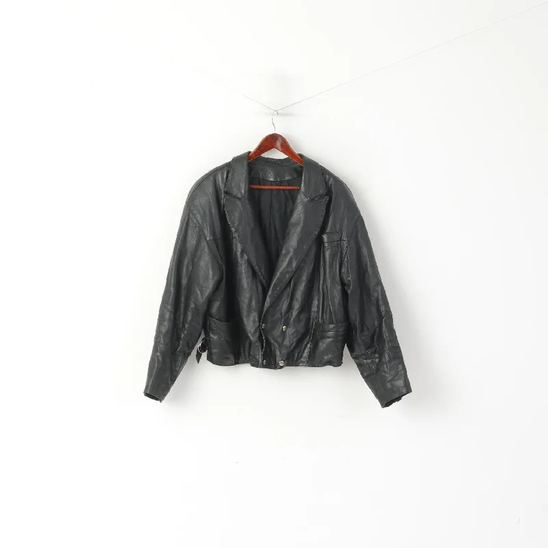 Stephano Women XL Jacket Black Leather Bomber Padded Western Vintage 90s Top Cardigan Sweater Pullover Stephano Women XL Jacket Black Leather Bomber Padded Western Vintage 90s Top Cardigan Sweater Pullover