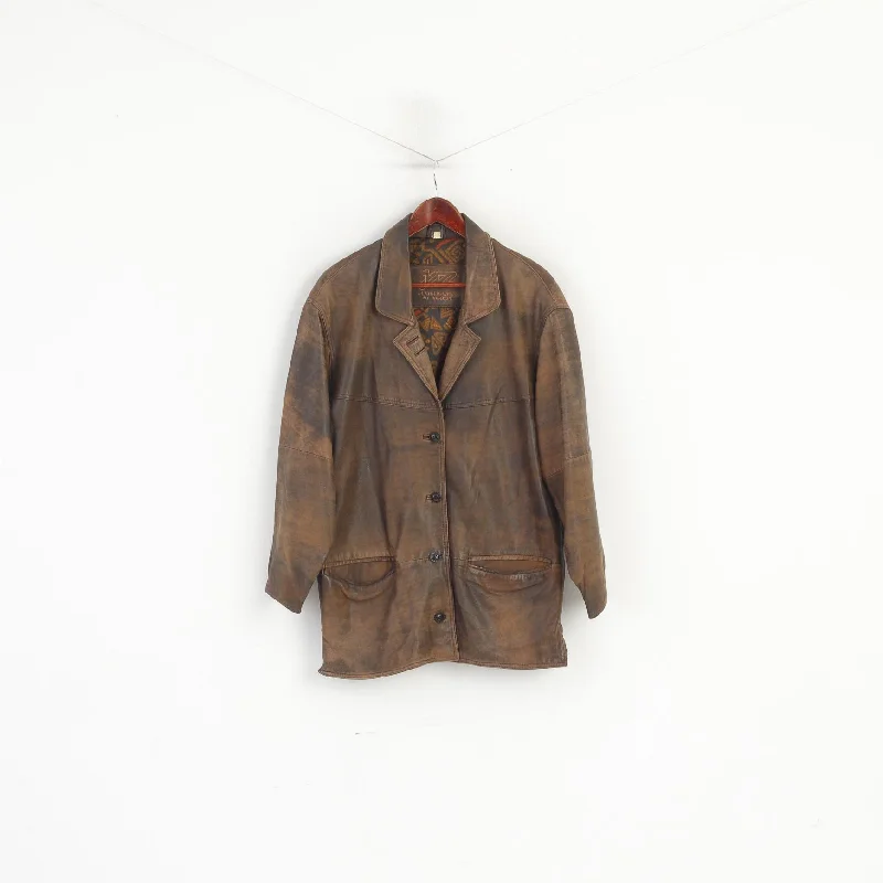 Jazz by Norcon Women 36 M Jacket Brown Leather Vintage Oversize Retro Top Toggled Jacket Drawstring Jacket Belted Jacket