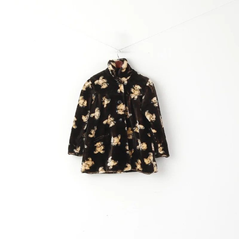 Vitntage Women 6 XS Jacket Brown Bear Print Retro Single Breasted Warm Top Striped Jacket Polka Dot Jacket Floral Jacket Vitntage Women 6 XS Jacket Brown Bear Print Retro Single Breasted Warm Top Striped Jacket Polka Dot Jacket Floral Jacket