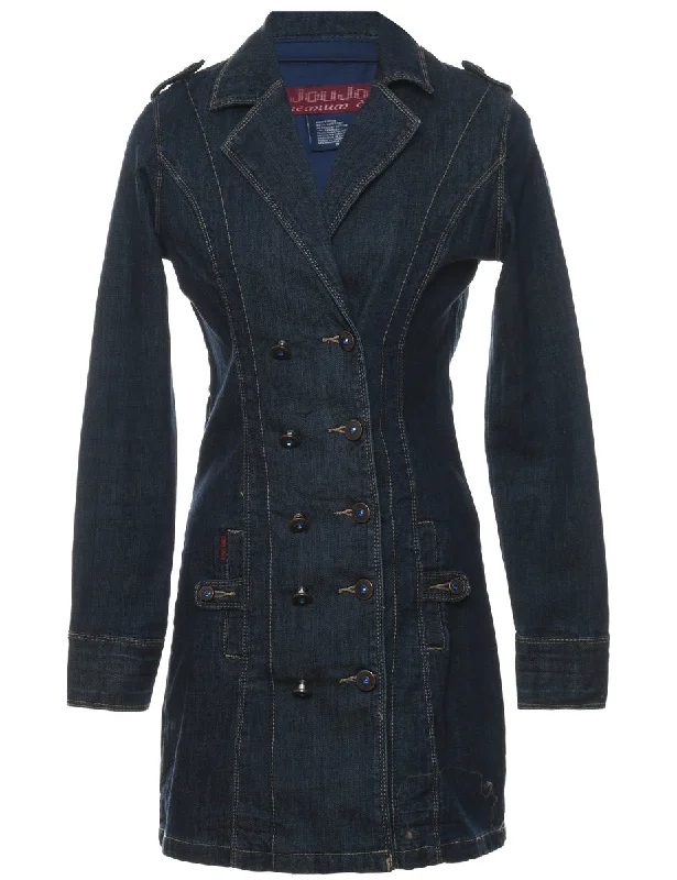Dark Wash Y2K Double-Breasted Denim Jacket - S Jersey Jacket Tulle Jacket Batik Jacket