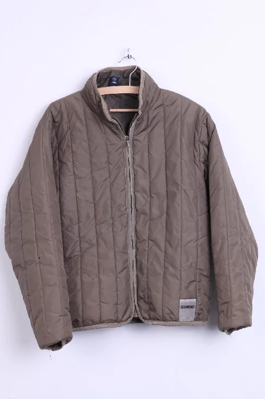 Diesel Womens M Nylon Jacket Khaki Quilted Top Print Jacket Jacquard Jacket Patchwork Jacket