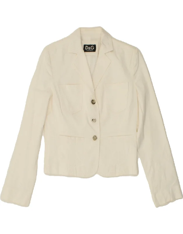 DOLCE & GABBANA Womens 3 Button Blazer Jacket IT 44 Medium White Pinstripe Bomber Jacket Anorak Windbreaker