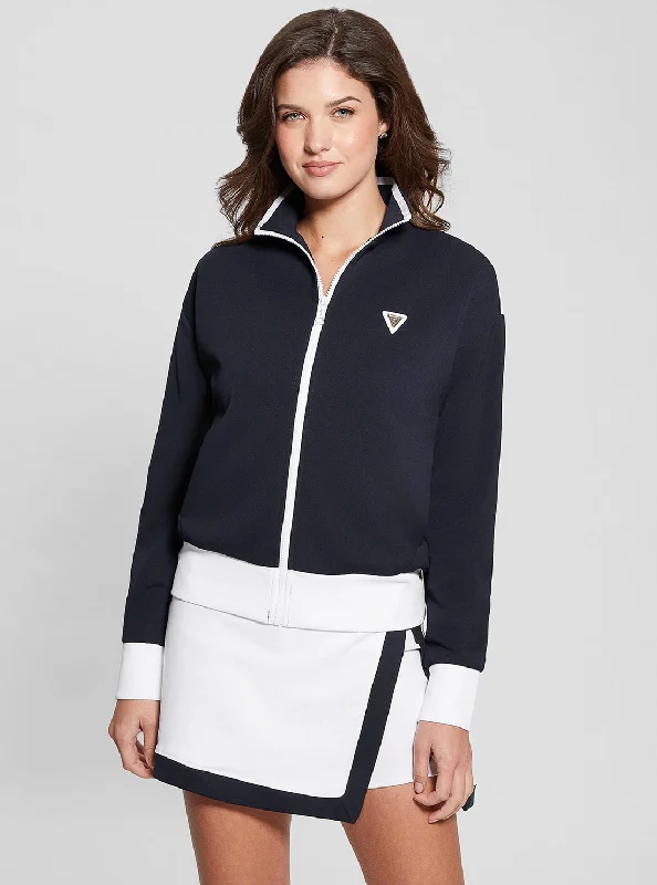 Navy Mylah Zip Jacket Faux Fur Fabric Real Fur Fabric Shearling Fabric