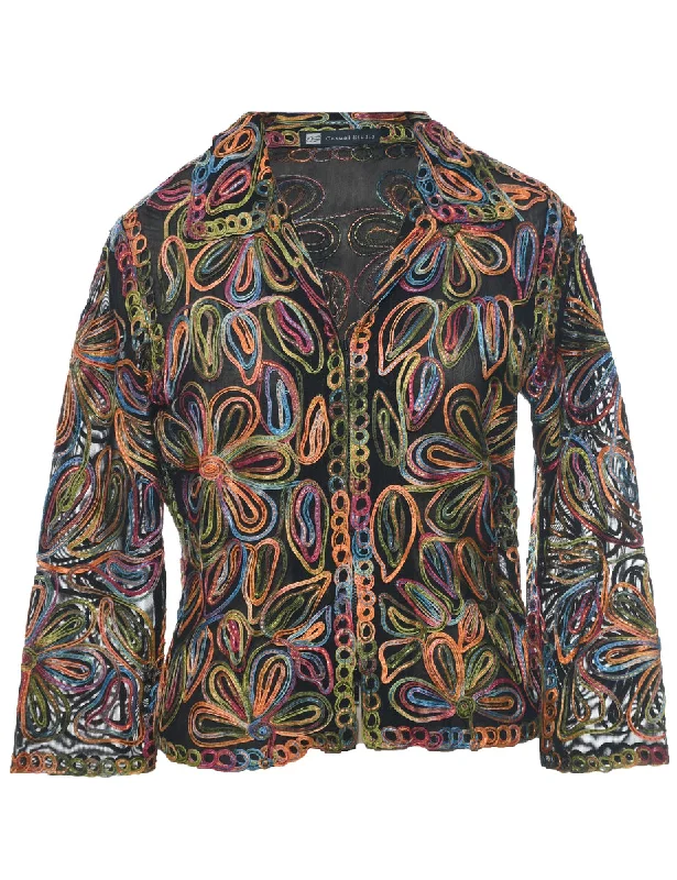 Embroidered Sheer Jacket - M Tiered Jacket Buttoned Jacket Zippered Jacket