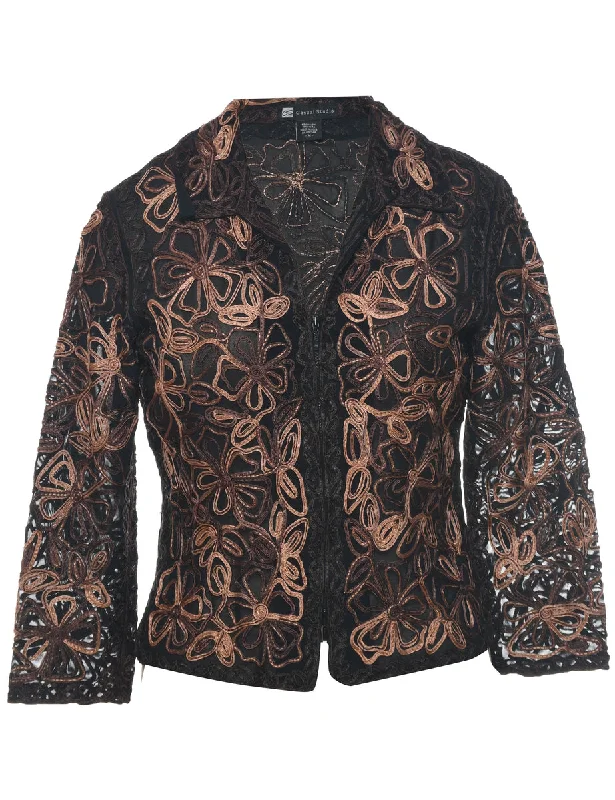 Embroidered Sheer Jacket - M Faux Fur Jacket Real Fur Jacket Shearling Jacket