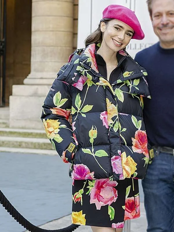 Lily Collins Emily In Paris Floral Puffer Jacket Quilted Jacket Puffer Jacket Insulated Jacket Lily Collins Emily In Paris Floral Puffer Jacket Quilted Jacket Puffer Jacket Insulated Jacket